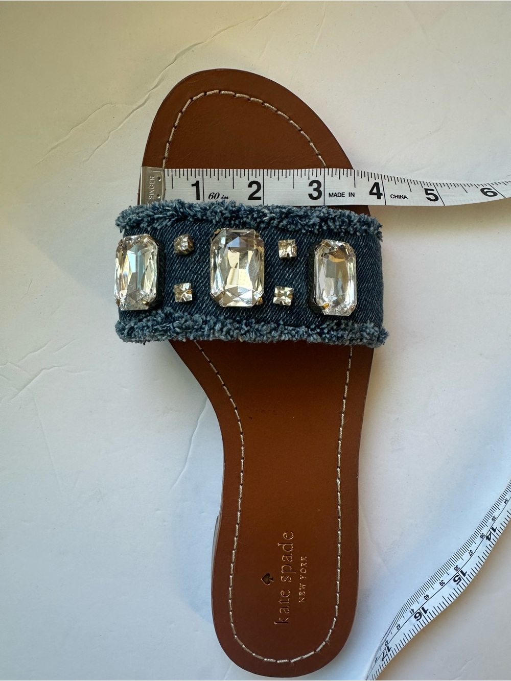 Kate Spade New York Chance Denim Crystal Embellished Slide Sandals - Size 10 - Picture 8 of 10